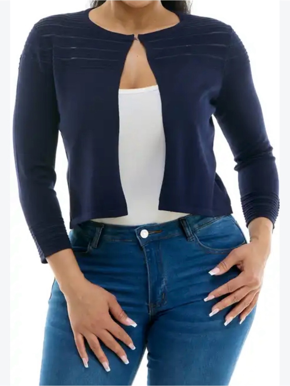 Nina Leonard Rib Knit Ooen Front Bolero Cardigan XL